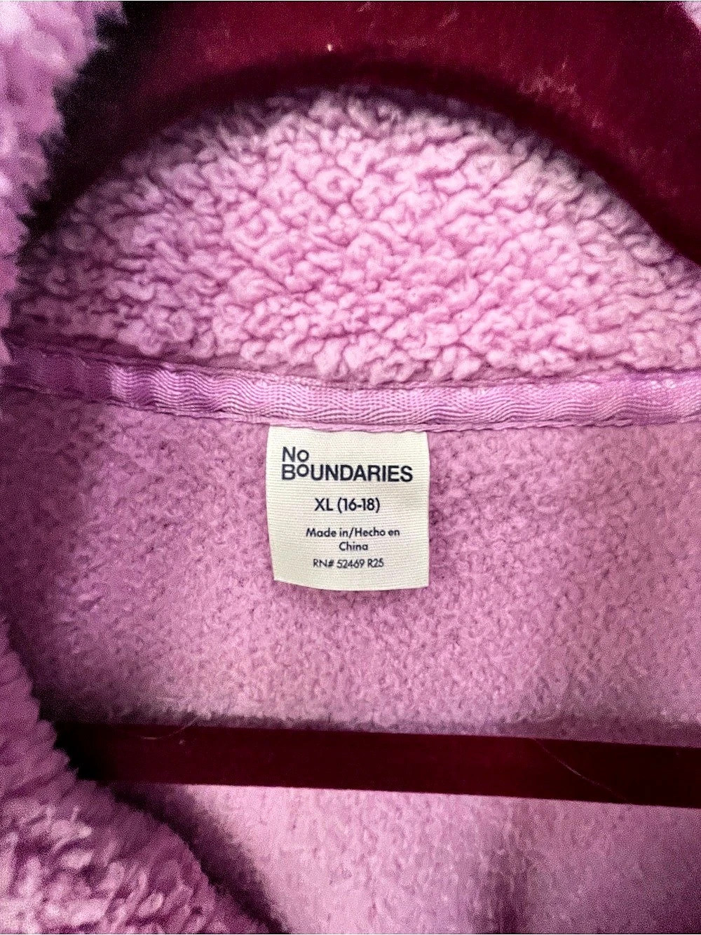 No Boundaries Faux Shearling Plush Pullover Purple XL - Picture 3 of 4